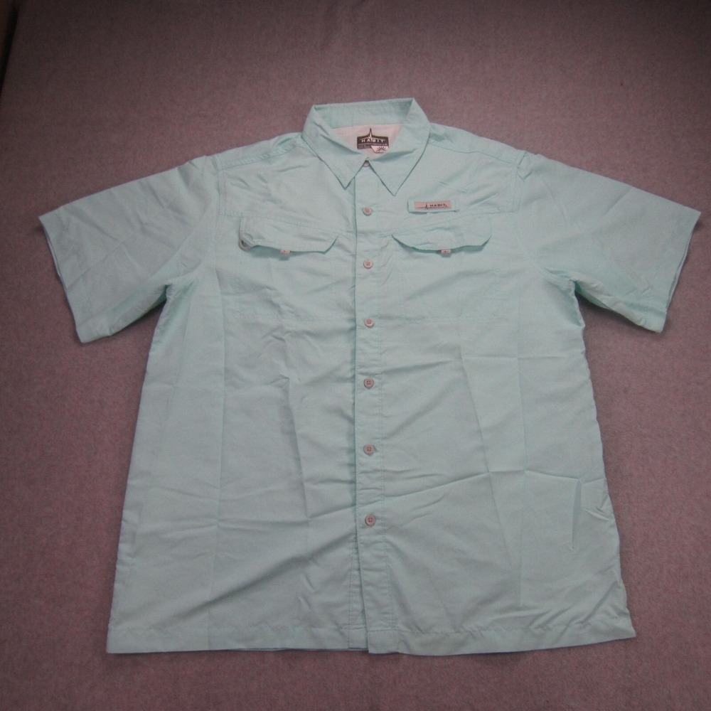 Habit Shirt Mens L Mint Green Short Sleeve Button Vented Fishing Outdoors UPF